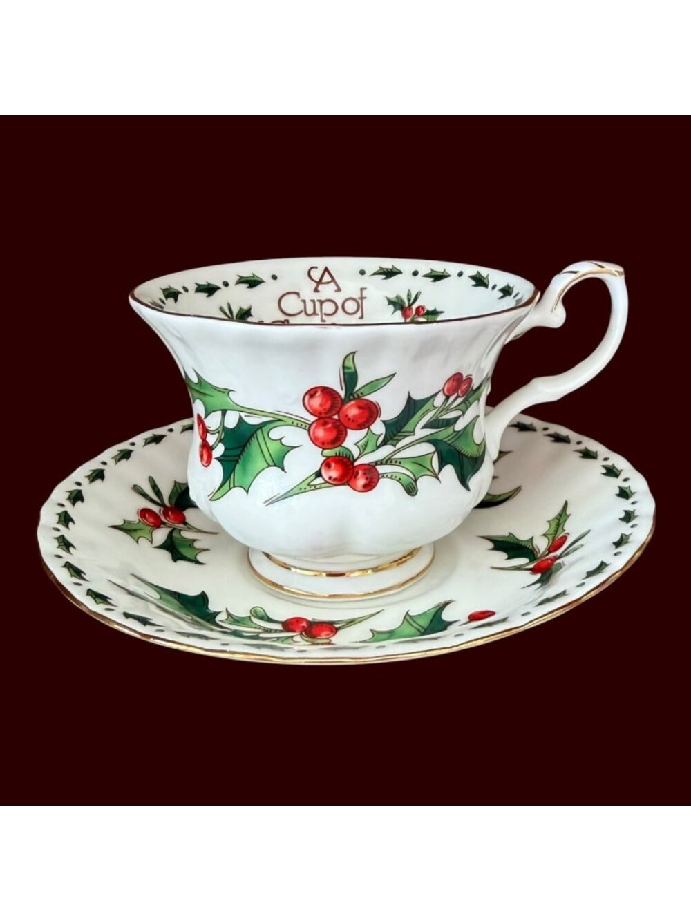 Vintage Waldman House Press "A Cup of Christmas Tea" Bone China Teacup & Saucer